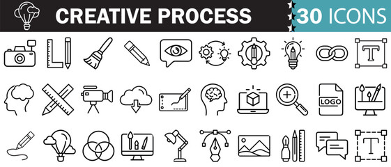 Creative Process Line Editable Icons set. Vector illustration in modern thin line style of design related icons: imagination, areas of creative activity, and more.