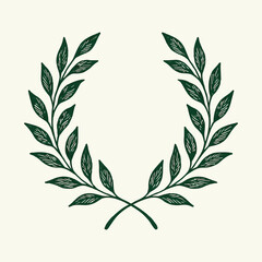 Golden laurel wreath vector illustration featuring a seamless floral pattern of intertwined leaves and branches, perfect for vintage nature-inspired designs
