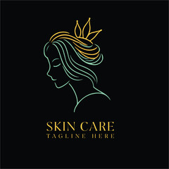 Skincare, Beauty & Spa Logo – Female Face in Side Pose with Crown (.EPS Template)
