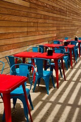 tables and chairs on the patio