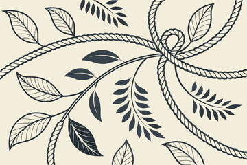 Illustration of leaves and rope design with a knot on a light background in a decorative style