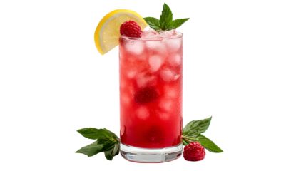 Rasberry lemonade fruit cocktail on white background