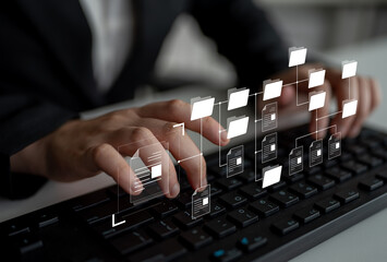 Digital file structure showing folder organization, file hierarchy, and document arrangement. File...