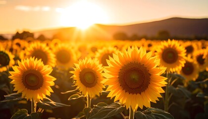 Obraz premium Sunflowers glow brightly at sundown