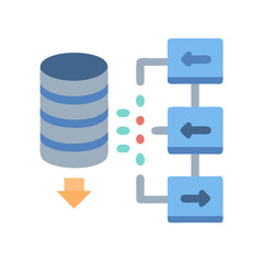 Flat design database and process visualization illustration on black