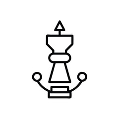 Outline chess king icon with abstract curved elements strategy game