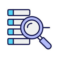 Data investigation icon with magnifying glass and data blocks