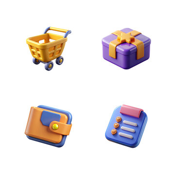 3D E-commerce and Payment Icons | Shopping, Online Store, Delivery, 3d rendering isolated on white background. cartoon plastic style icons