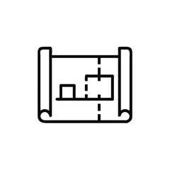 Outline icon a rolled blueprint with architectural plans architecture building