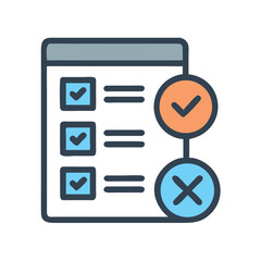 Checklist with checkmarks and cross marks for approval workflow