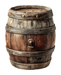 Obraz premium Rustic wooden barrel for storage home vintage style environment side view isolated on transparent background