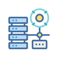 Data server network connection graphic illustration on black