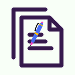 Minimal Document Icon with Paperclip, Pen Drawing, and Green Checkmark Badge