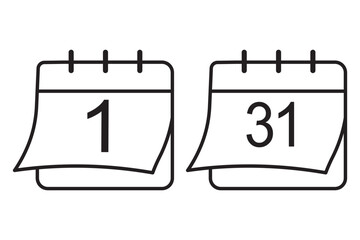 icon of a calendar. calendar line icon. calendar - JANUARY 1st icon and DECEMBER 31st illustration isolated vector sign symbol. jan 1st to 31st dec cycle eps 10