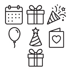 A festive vector illustration set of Christmas and birthday gift icons with ribbons and bows