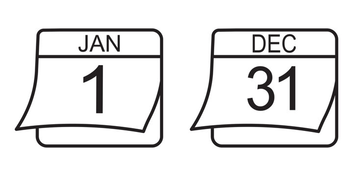 icon of a calendar. calendar line icon. calendar - December 31st to the New Year's January 1st illustration isolated vector sign symbol. jan 1st to 31st dec cycle eps 10
