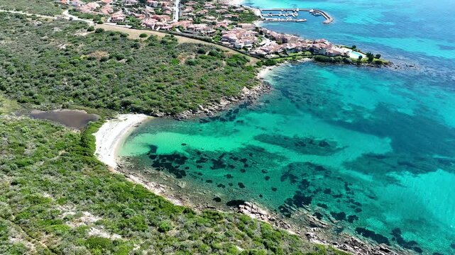 Aerial view of Golfo Aranci  in the northeast of the island of Sardinia, Italy