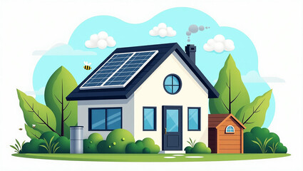 Eco-Friendly Home with Solar Panels and Lush Greenery Sustainable Living for a Greener Future