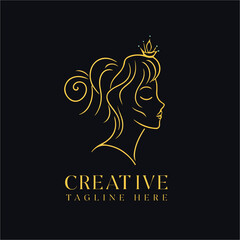 BEAUTY LOGO DESIGN QUEEN  side pose girl golden logo design, creative logo.eps