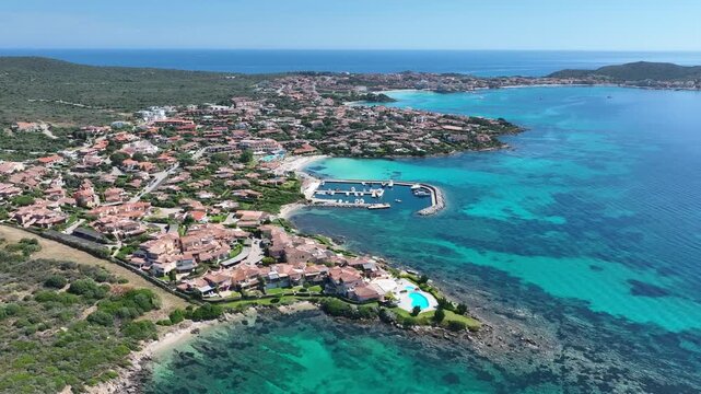 Aerial view of Golfo Aranci  in the northeast of the island of Sardinia, Italy