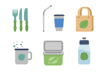 Eco friendly reusable items flat design sustainable