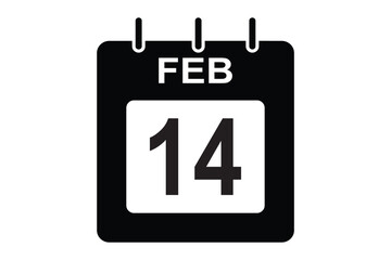 Calendar 14th of February flat icon. February 14 calendar icon. Vector illustration in flat style. Valentines day on 14th February. Valentines day calendar on 14th February eps 10
