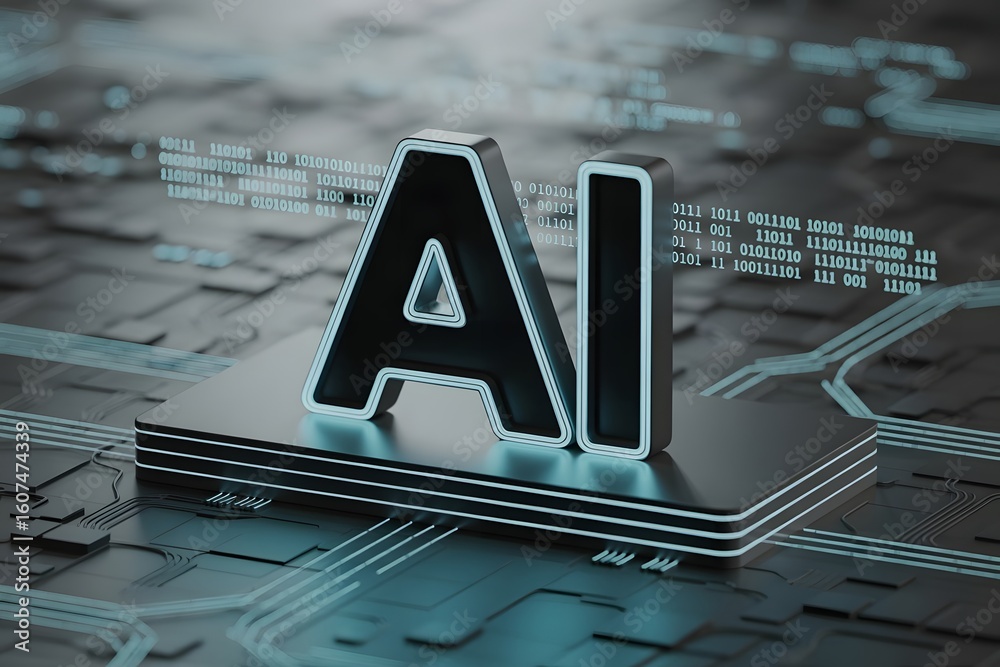 Aufkleber artificial intelligence concept with 3d rendered letters on a circuit board with binary code represe
