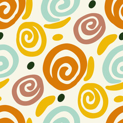 Groovy Retro Seamless Pattern With Hand Drawn Swirls In Warm Orange And Yellow
