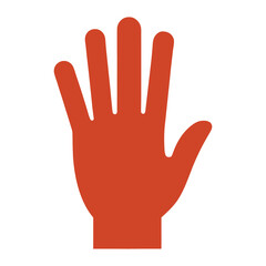 Flat Vector Red Hand Silhouette with Open Palm Raised