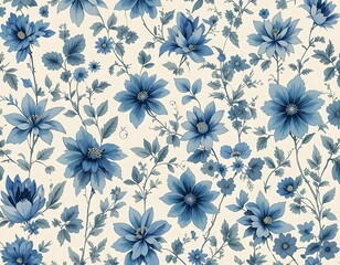 Elegant Blue Floral Seamless Patterns for Fabric, Wallpaper, and Digital Design