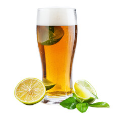 Transparent glass bottles of golden ale without labels, arranged neatly for a beer advertisement, on transparent png background. Ai generated
