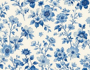 Elegant Blue Floral Seamless Patterns for Fabric, Wallpaper, and Digital Design