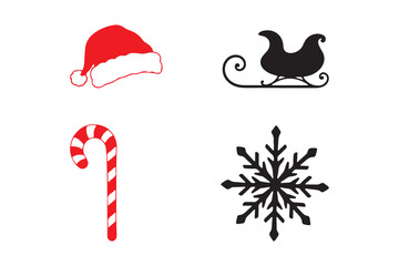 Christmas icons including santa hat candy cane snowflake and sleigh