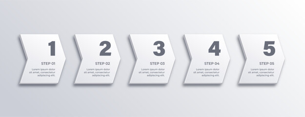 Grain White 3D Cubic Infographic Bullet Points – Minimalist Steps and Process Banners Vector with Technology and Communication Icons