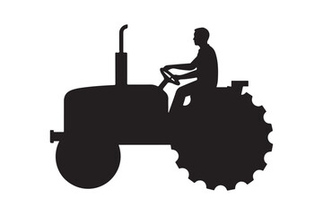 Silhouette of a farmer driving a vintage tractor in a field © Sadek