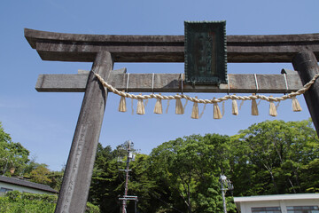 torii in a sdhinto temple in shiogama in japan 