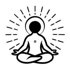 Meditating person with rays symbolizing peace and mindfulness  
