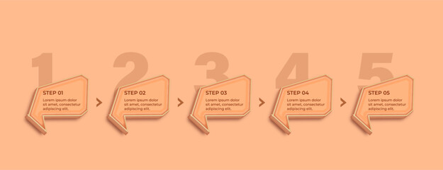 Peach Fuzz 3D Effect Infographic Bullet Points – Steps and Process Banners Vector with Business, Technology, and Communication Icons