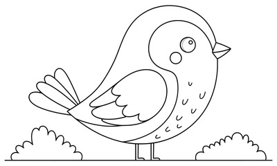 Simple cartoon bird line art – black and white coloring page for kids and preschool educational use