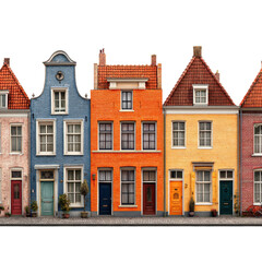 Fototapeta premium Colorful row of historic homes urban architecture charming environment isolated on transparent background