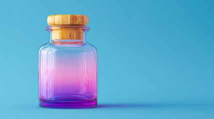 Glass bottle with gradient liquid. Pink, purple, and blue colors. 