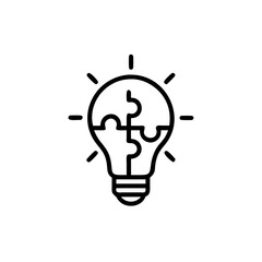 Line art light bulb with puzzle pieces inside on idea