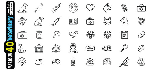 Collection of veterinary and animal care line art icons health