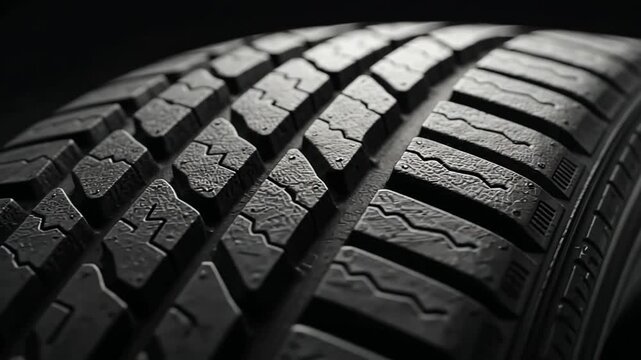 Close up shot of New Car Tire Texture Background in black and white