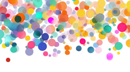 Circle confetti scatter with mixed colors and soft shadows, dynamic arrangement, transparent background 