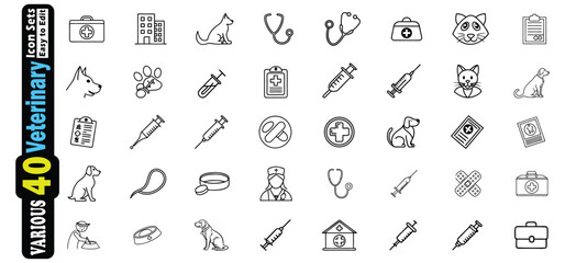 Collection of Veterinary Icons Including Dogs Cats and Medical Equipment vector