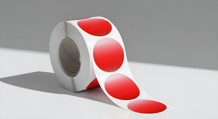 A roll of red labels isolated on white background