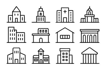 Fototapeta premium Collection of hand drawn building icons isolated on transparent background