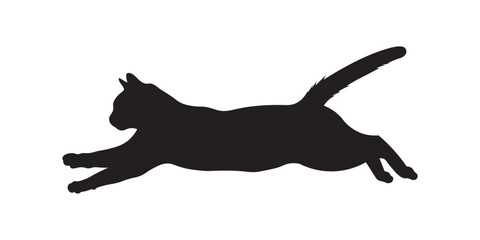 Jumping cat. Black and white silhouette of a jumping cat. Flat vector.