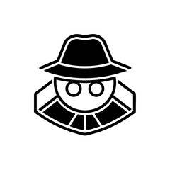 Anonymous Person Icon, Mystery Man Silhouette, Detective Avatar, Black and White Hat Figure